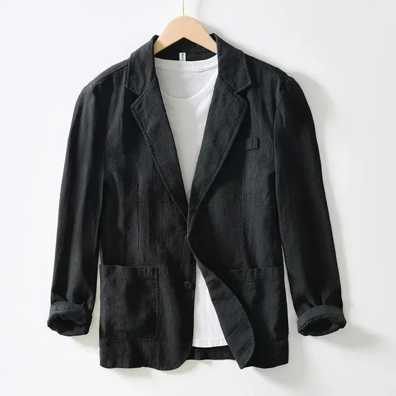 

Spring New Men's Blazer Casual Sport Coats Ramie and Cotton Suit Jackets Business Lightweight Daily Suits