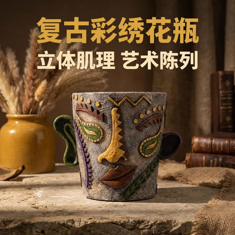 New Maya Creative Abstract Human Face Colorful Flower Pot Ornament Resin Garden Outdoor Balcony Green Plant Planter