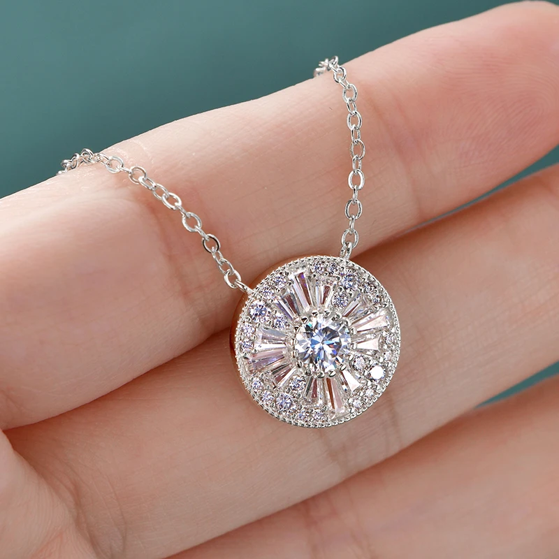 Lnngy Zertifizierte 5mm Moissanit-Diamant-Halskette, Nischen-Luxus-Anhänger in runder Form für Damen, exquisites Geburtstagsgeschenk – Detail 7