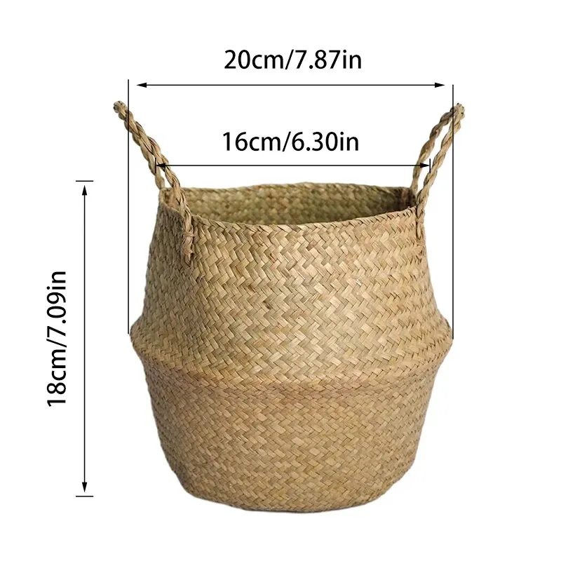 Panier en osier, organisateur de jouets, panier de rangement pliant en jonc de mer en rotin, panier tissé à linge, Pot de fleur pour plantes pour la maison et le jardin