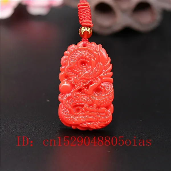 Natural Red Coral Jade Stone Dragon Pendant Necklace Chinese Jadeite Jewelry Charm Carved Amulet Fashion Gifts for Women Men