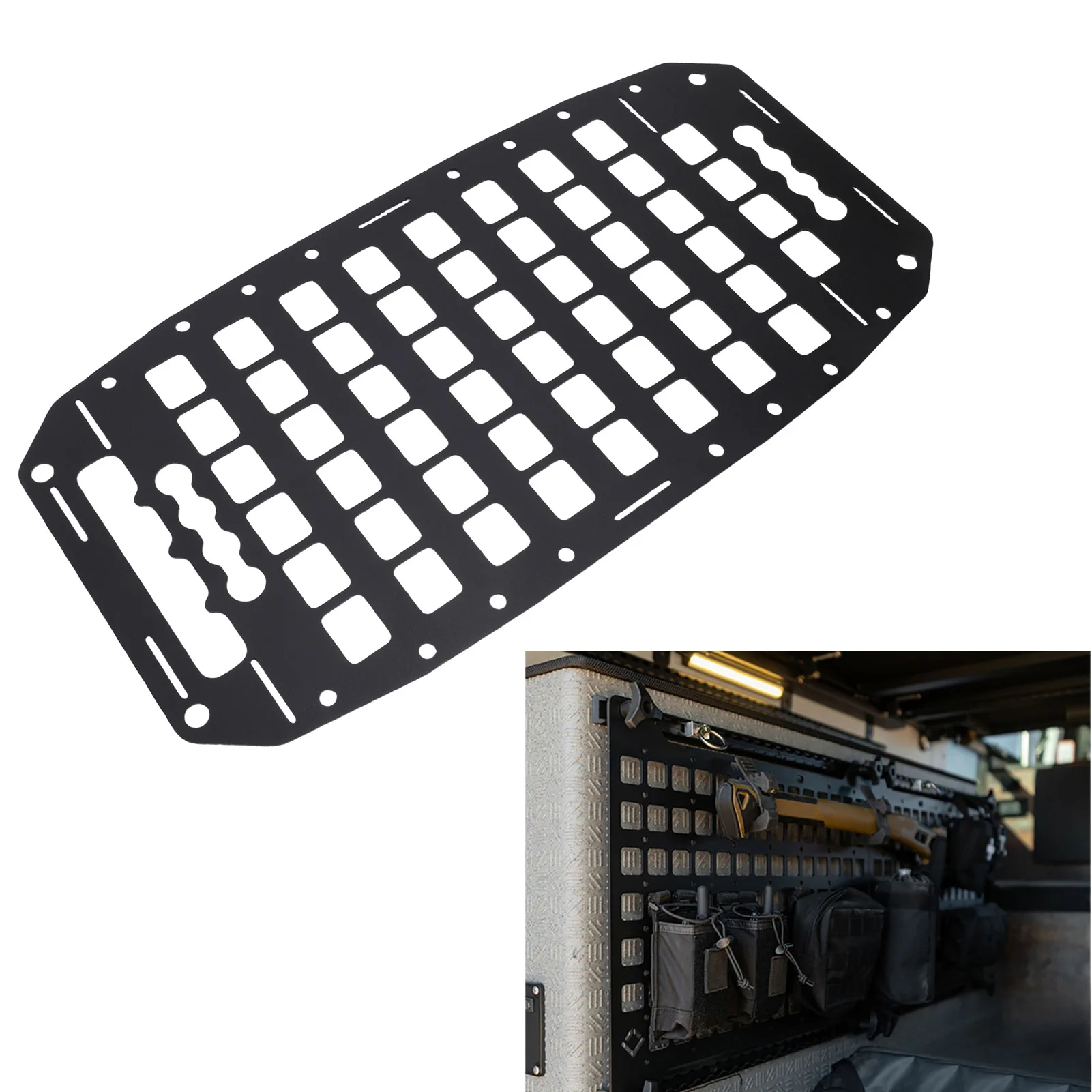 

Панель-органайзер Molle для кузова грузовика, 21x10.7x0.1 дюйма, алюминиевая, для использования с L-образными направляющими, для автомобилей, внедорожников, пикапов, фургонов, автодомов