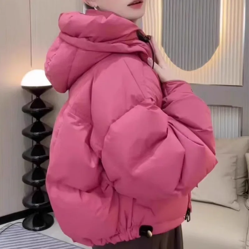 

2025 New Down Cotton Hooded Casual Korean Version Simple Short Small Bread Thickened Coat Tide Comfortable and Simple Commute