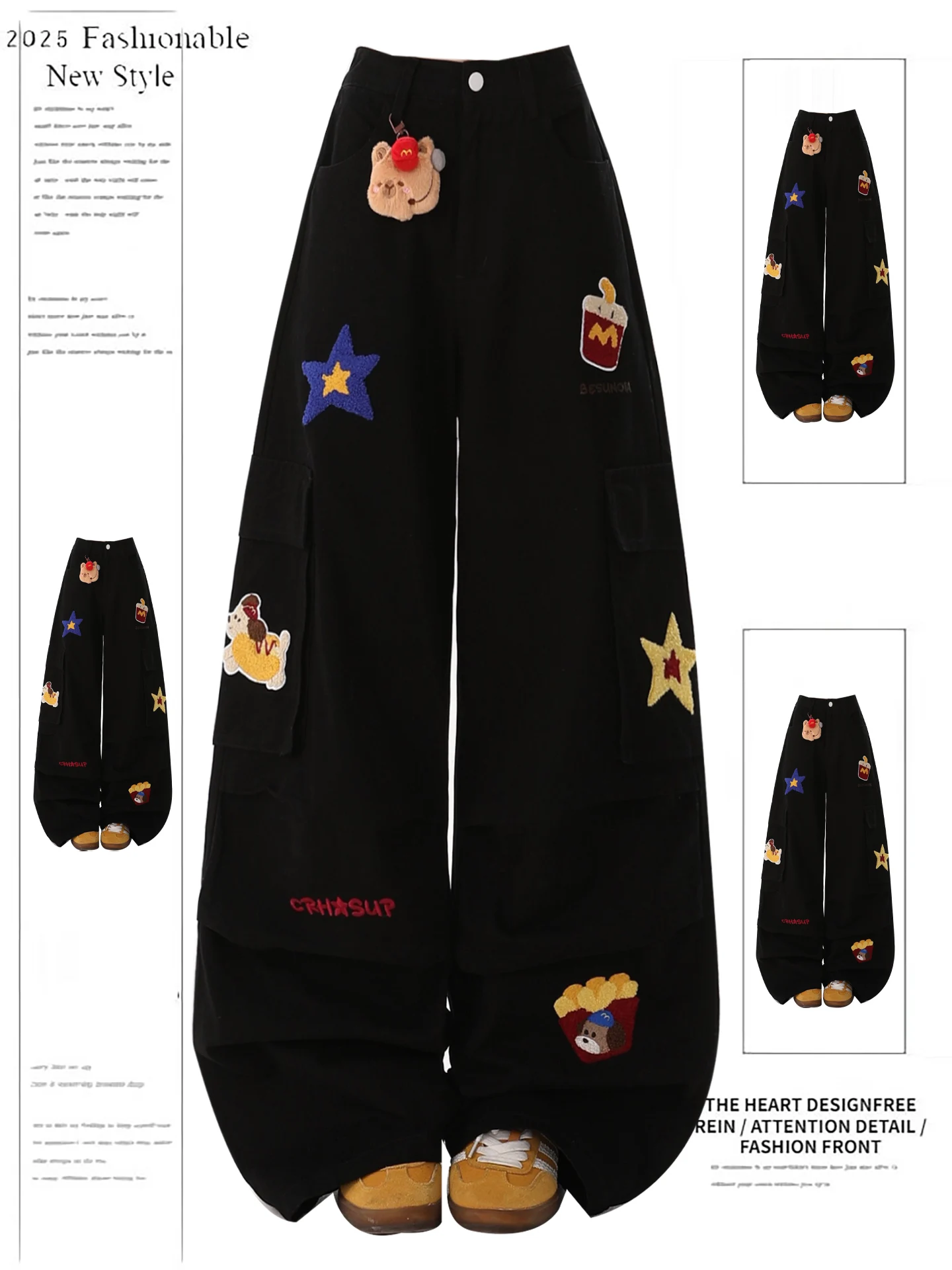 

American Sle Retro Embroidered Bla Jeans Women's Loose Wide Leg Pants Autumn New Design Casual High Waist Denim Jeans