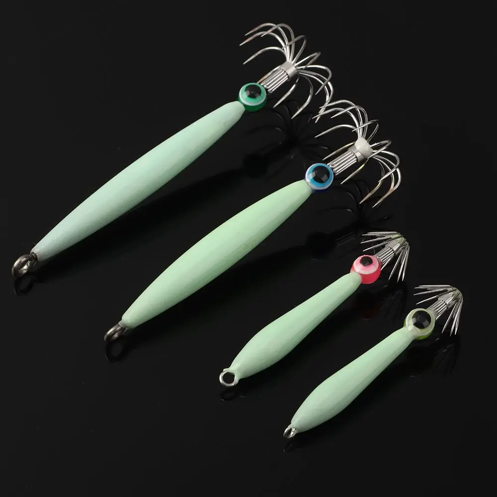 12g/16g/25g/35g Luminous Lures Green/Pink Sleeve-fish Octopus Squid Jig Hook With Fish Eyes Deep Sea Fishing Lure for Cuttlefish