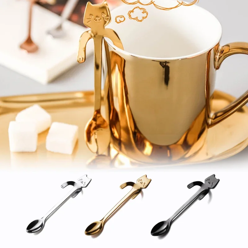 

Stainless Steel Coffee Spoon Lovely Cute Cat Shape Teaspoon Dessert Snack Scoop Ice Cream Mini Spoons Tableware Kitchen Tools