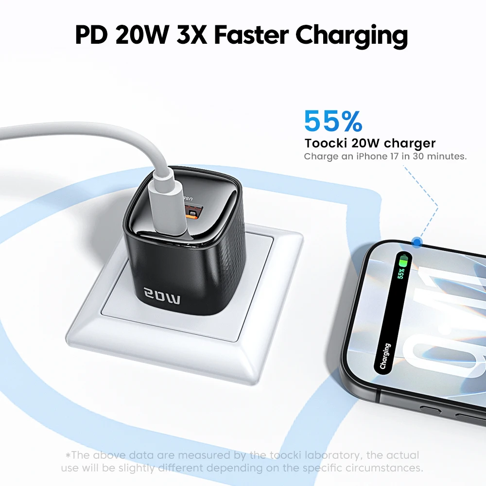 Toocki 20W USB GaN Charger PD QC3.0 Fast Charge Mini Type C Phone Charger For iPhone 17 16 15 Samsung S23 S24 S25 Xiaomi 14 15