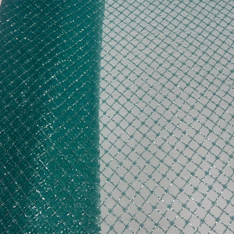 

1 Yard Sequins Lace Fabric African Nigerian Tulle Lace Embroidery Beads Designer Fabric DIY Sewing Wedding Party Dress Costume