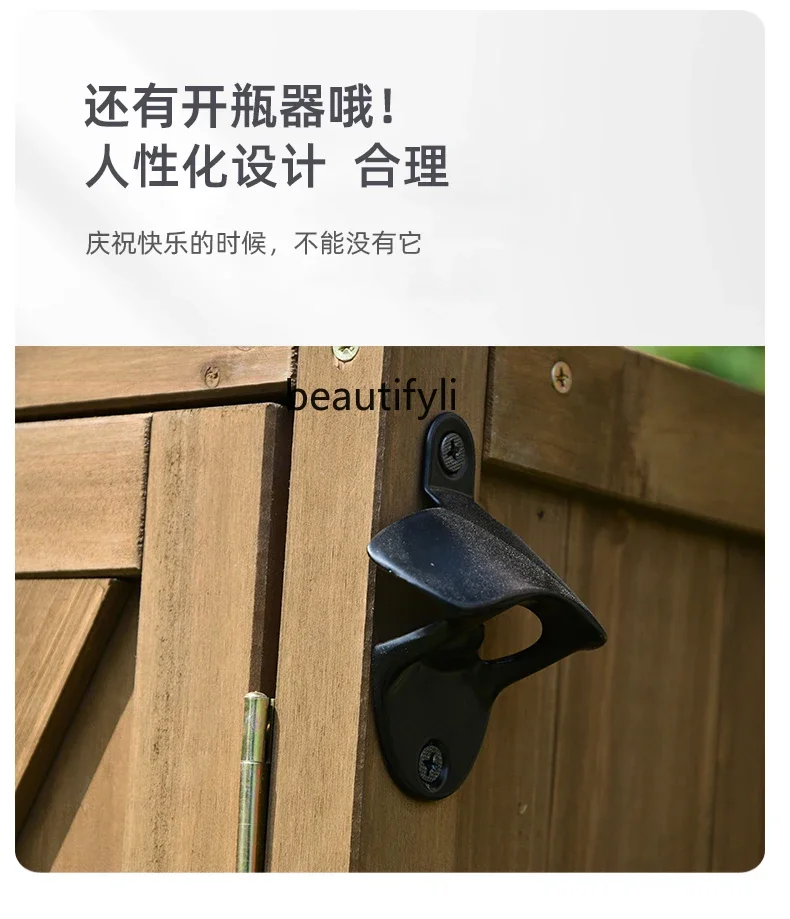 Solid wood dining car meal preparation storage cabinet storage console finishing pulley movable garden rain sun protection H