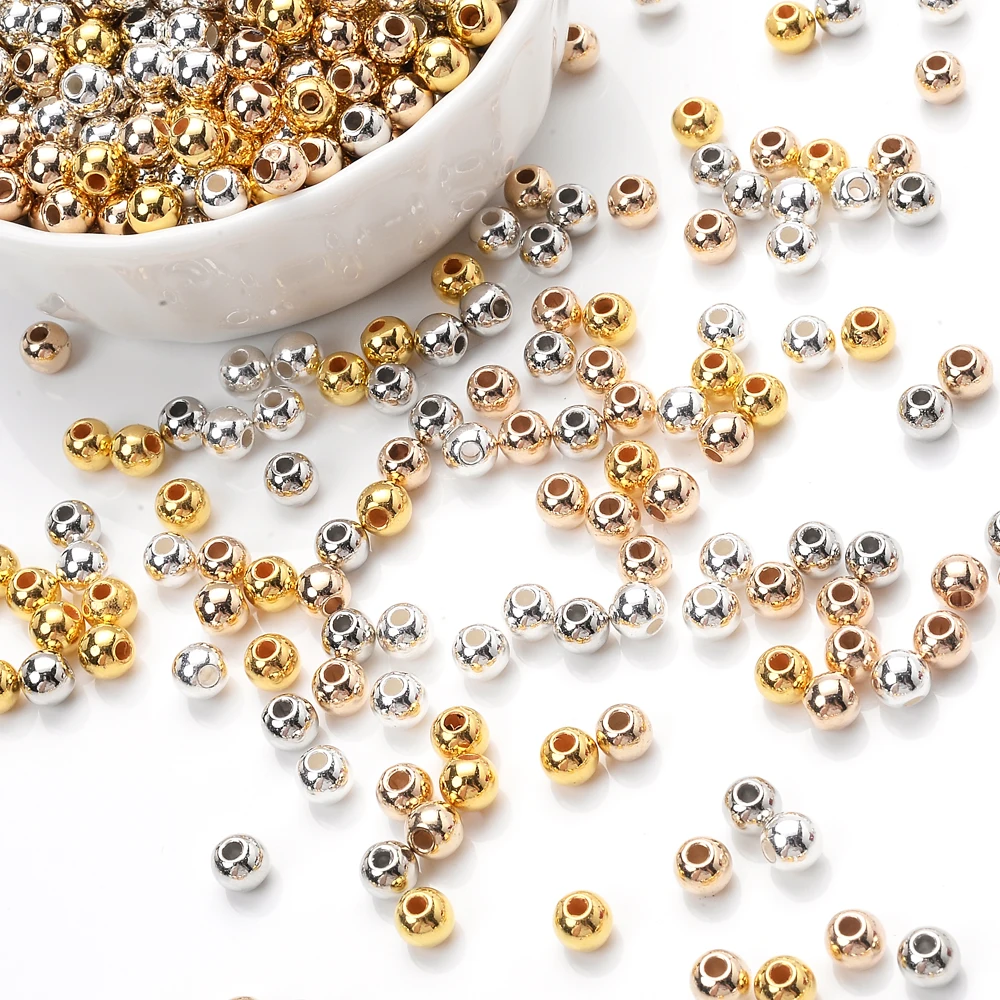 3mm 300pcs CCB Plating Acrylic Round Beads Loose Spacer Beads For Jewelry Making DIY Bracelet Earring Necklace Accessory