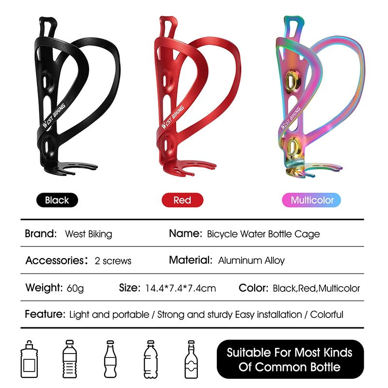 غرب ركوب الدراجات-سبائك الألومنيوم زجاجة مياه دراجة قفص ، غلاية ، المشروبات غطاء حامل ، صب متكامل ، رف جبل ، خفيفة الوزن ، الدراجة
