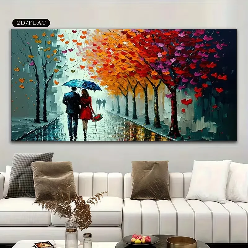 1pc (No frame),[2D Flat] A Large Unframed Canvas Art Print Measuring 31.49X47.24 Inches - a Vibrant Autumn Couple Scene, Modern