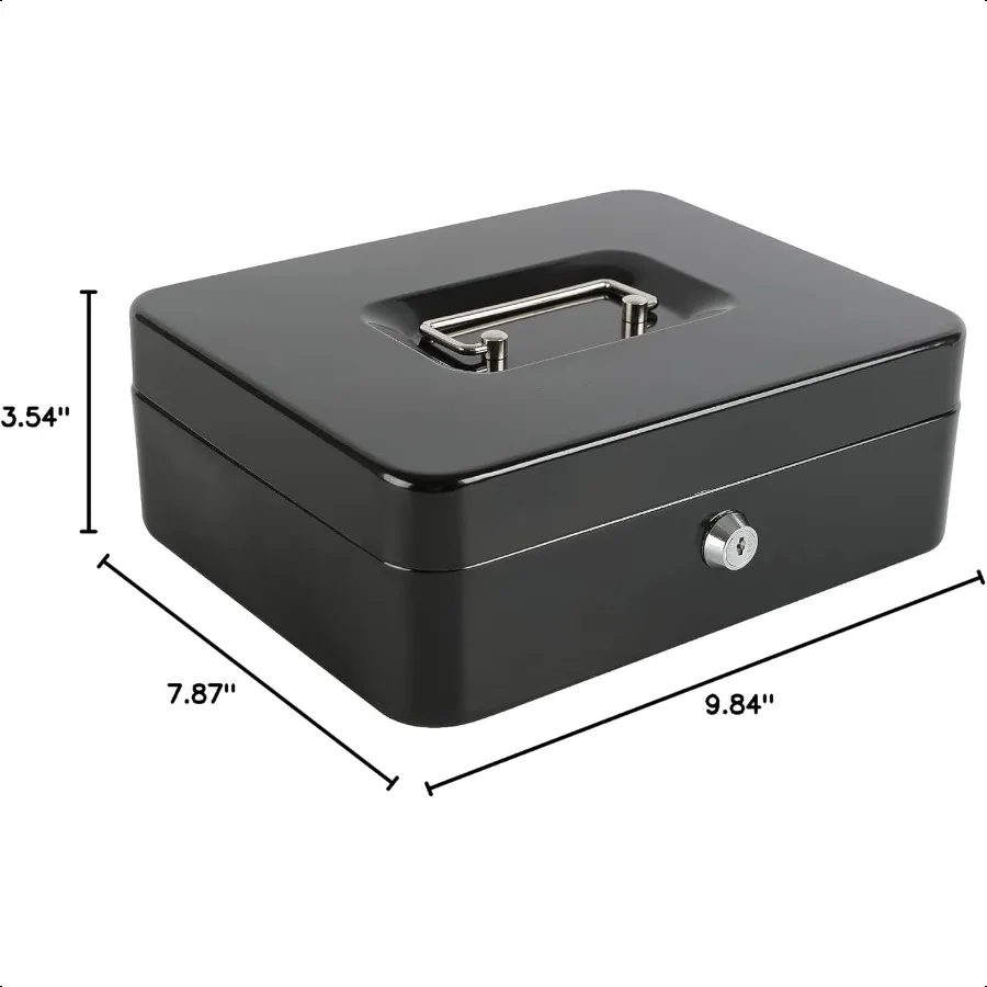 xydled Cassetta contanti grande in acciaio con chiusura con vassoio portamonete rimovibile e serratura a chiave 9,84x 7,87x 3,54 Nero