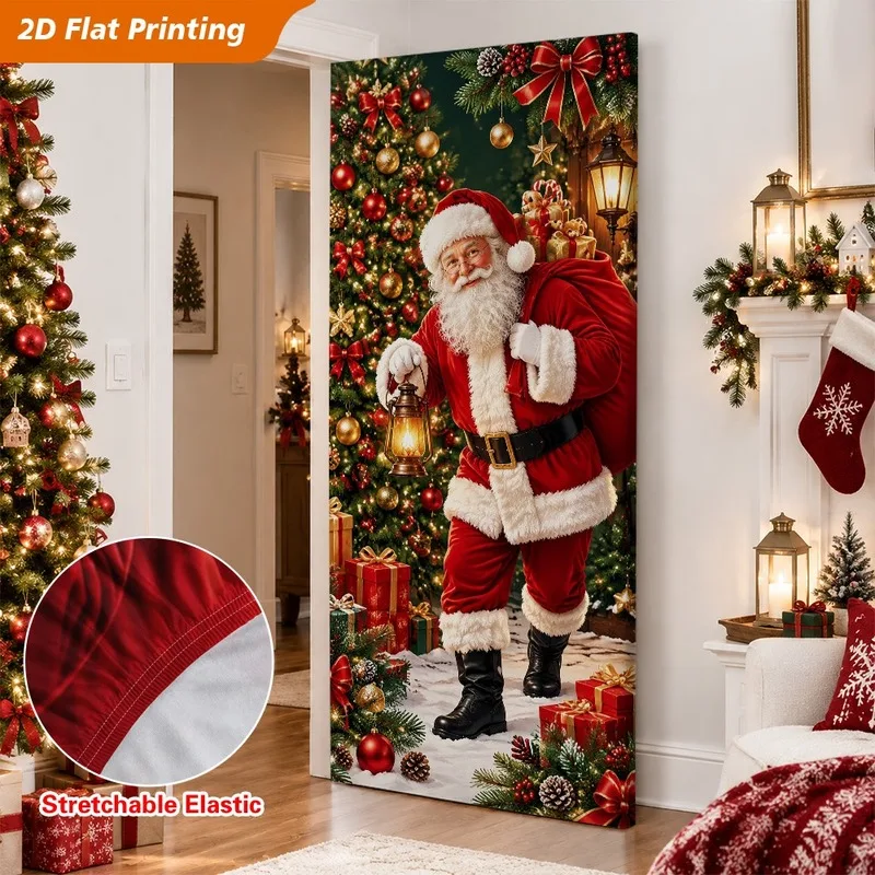 VIKAMA Walking Santa Gift Door Cover, Stretchable Xmas Snowy Path Christmas Door Banner for Winter Holiday Decor