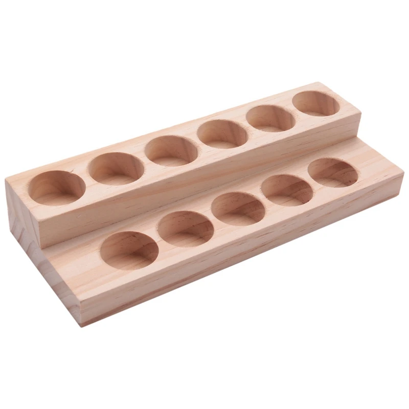 

4X 11 Holes Wooden Essential Oil Tray Handmade Natural Wood Display Rack Demonstration Station For 5-15Ml Bottles