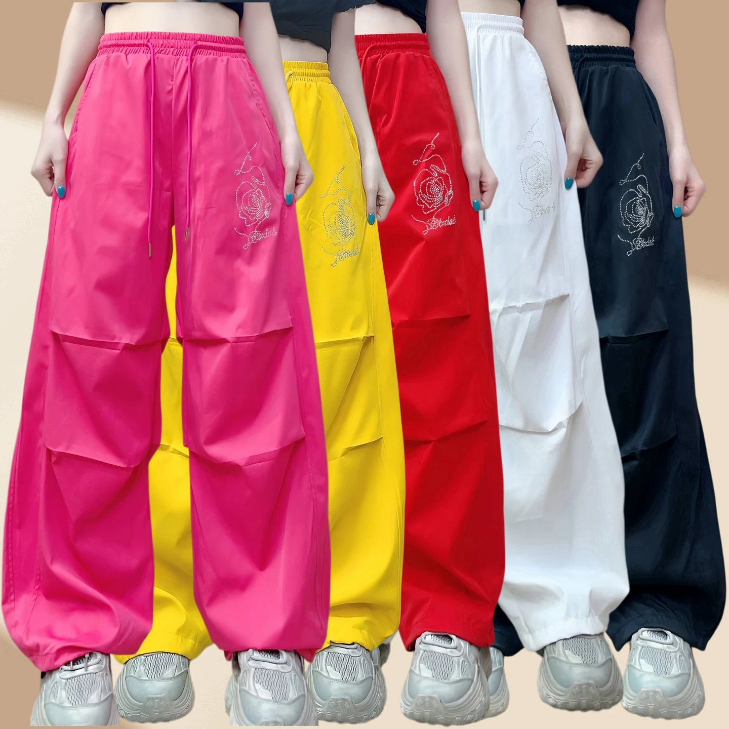 trendy-dopamine-style-wide-leg-pants-for-women's-square-dance-elastic-waist-multiple-pockets-sports-leisure-pants