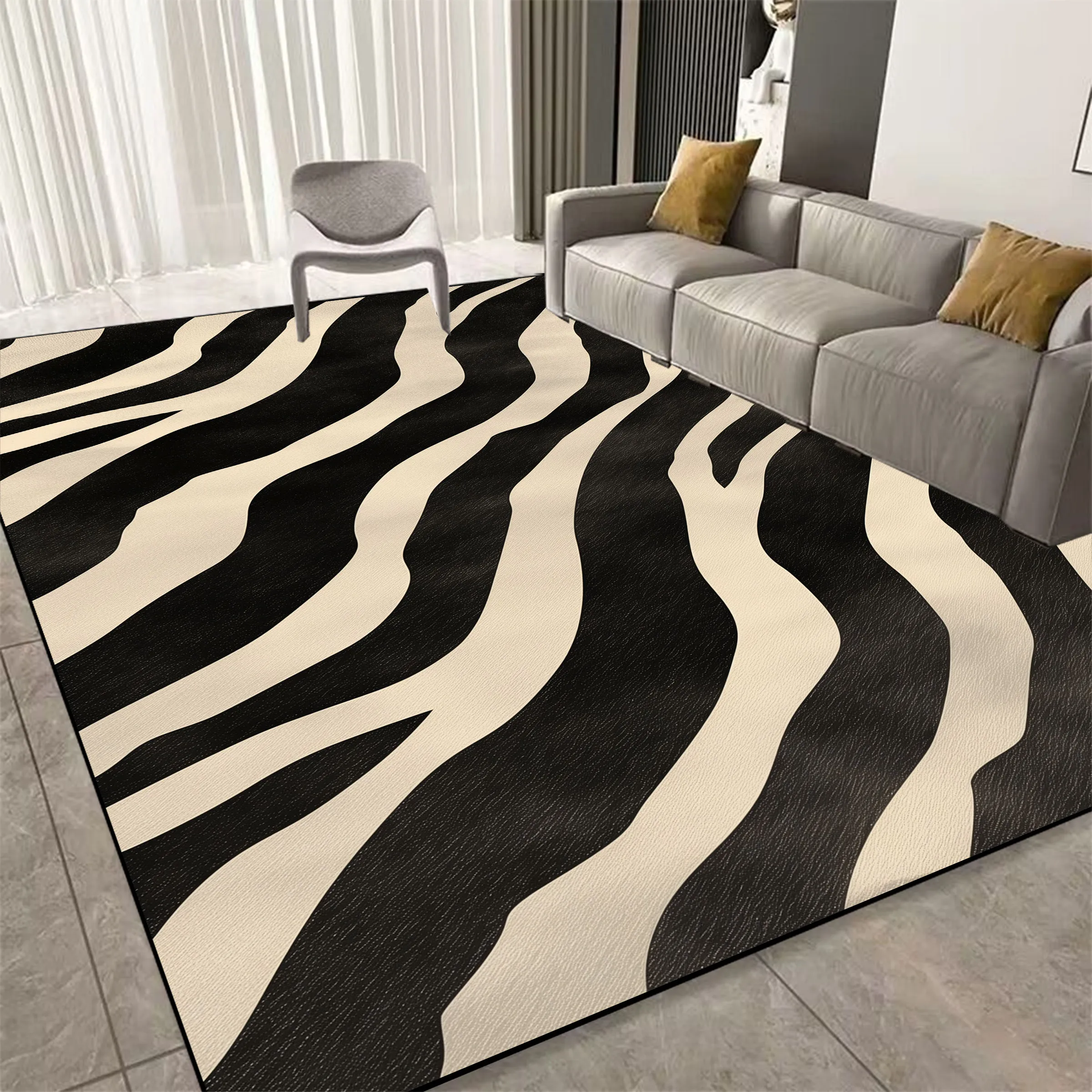 Nordic Style Black White Carpet Living Room Minimalist Striped Home Decoration Bedroom Rugs Coffee Table Non-slip Soft Floor Mat