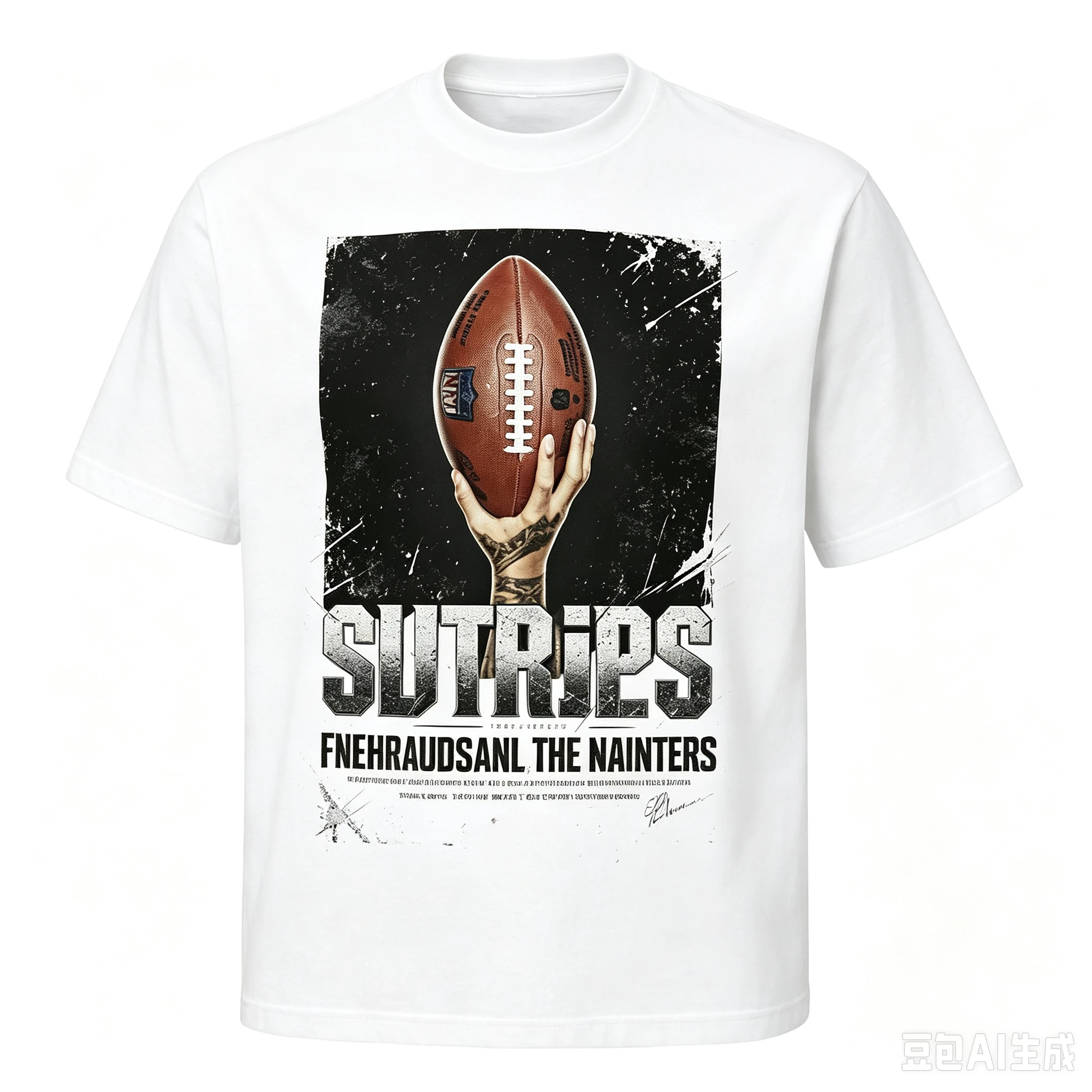 Men Retro Rugby Poster Graphic T‑Shirt Distressed Print Crew Neck Short Sleeve Streetwear Tee