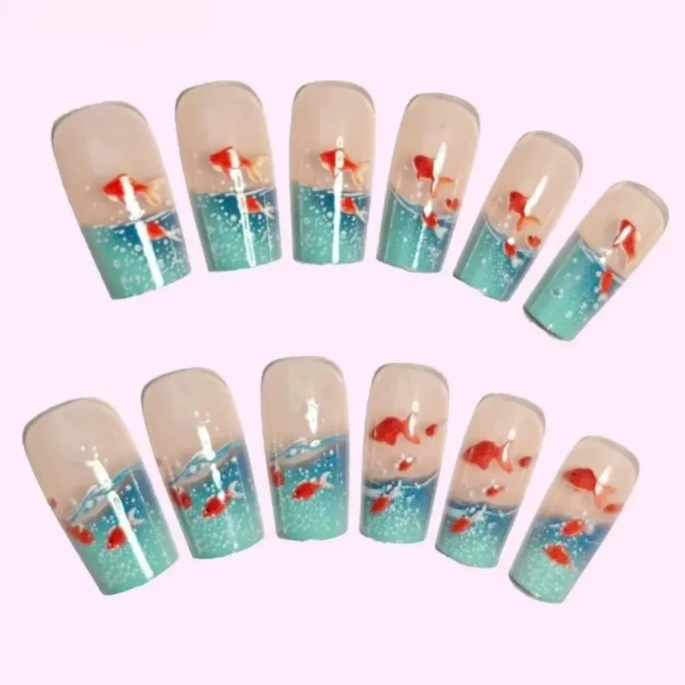 12pcs/set New Transparent Nail Art Mold Square Exquisite for Fish Fake Nails Comfortable Portable DIY Artificial Decorations