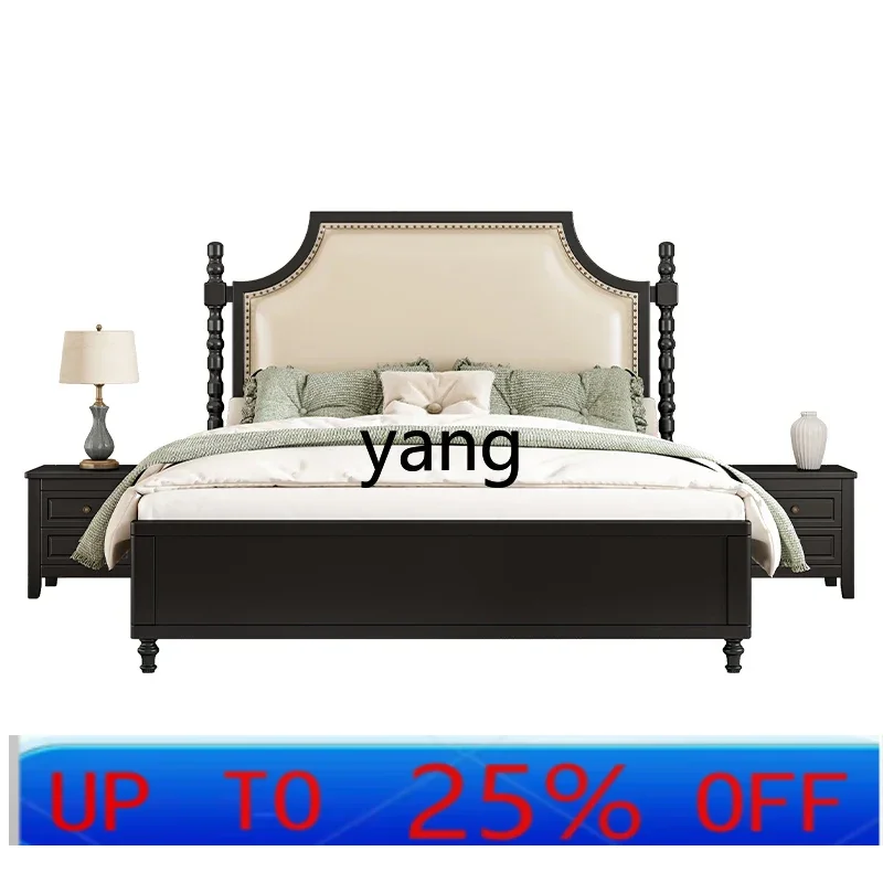 

LMM solid wood bed black light luxury modern simple double bed French