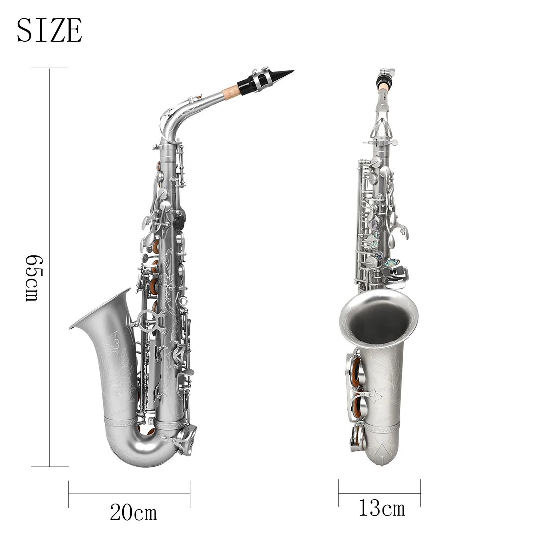 M MBAT Eb Alto Saxophone Silver Finished White Copper Body Abalone Shell Keys Premium Saxophone Kit for Saxophone Performance