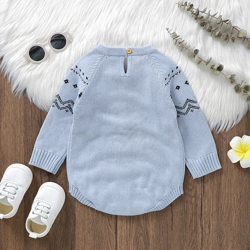 Newborn Baby Bodysuit Cotton Knitted Infant Boy Gril Jumpsuit Cute Cartoon Fox Kid Clothing Long Sleeve 0-18M Overalls Tops Warm