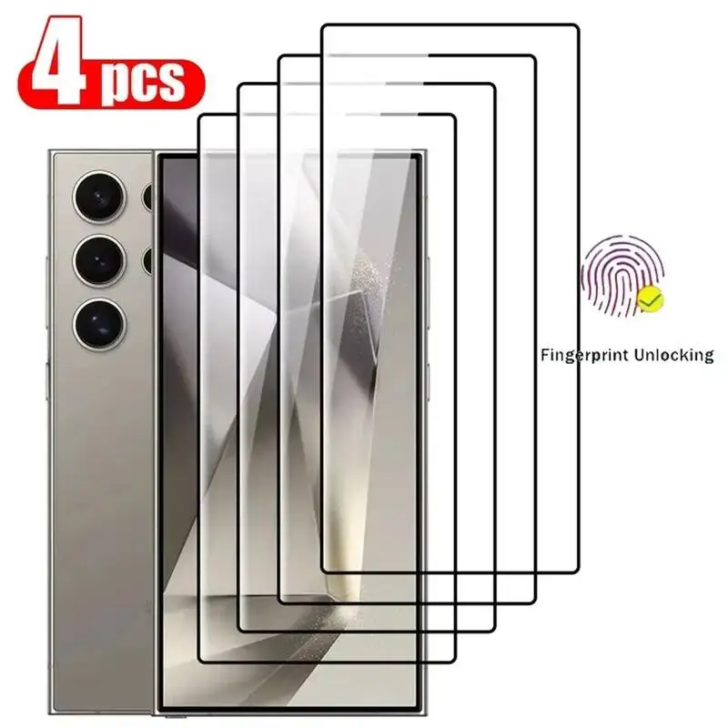 

4PCS Tempered For Samsung Galaxy Ultra Full Cover Screen Protector S24 S24+ Plus S25ultra Fingerprint Unlocking Glass