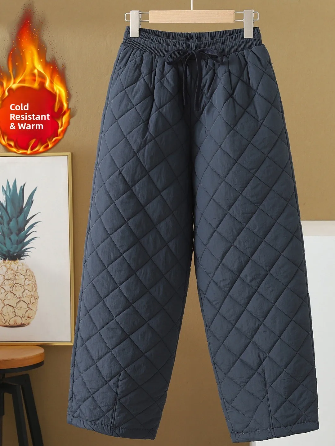 

Thiened Cotton Harlan Pants Women's Winter Outerwear Mom's Wide Version Casual Cold-resistant Cotton Trousers Diamond Pattern