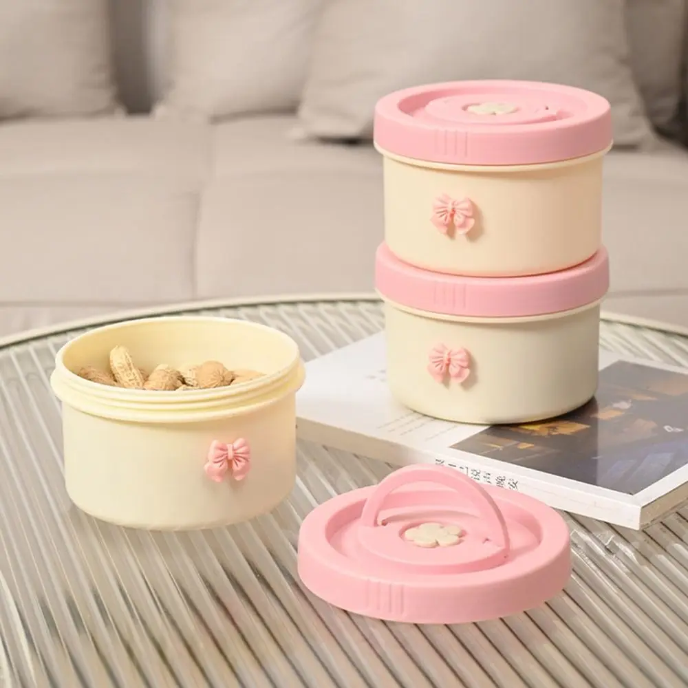 3Pcs Plastic Round Food Storage Box Keep Fresh Stackable Cereal Grain Organizer with Lid and Handle Dried Fruit Storage Box Nut