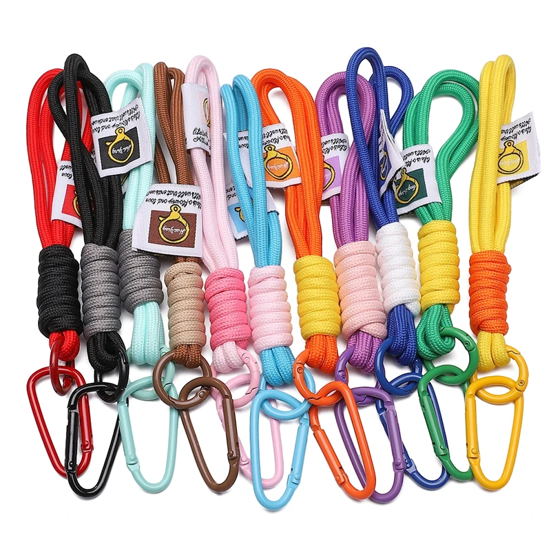 1PC Creative Iridescent Braid Rope Keychain Carabiner Key Ring For Bag Pendant Accessorie Hanging Cord DIY Jewelry Making