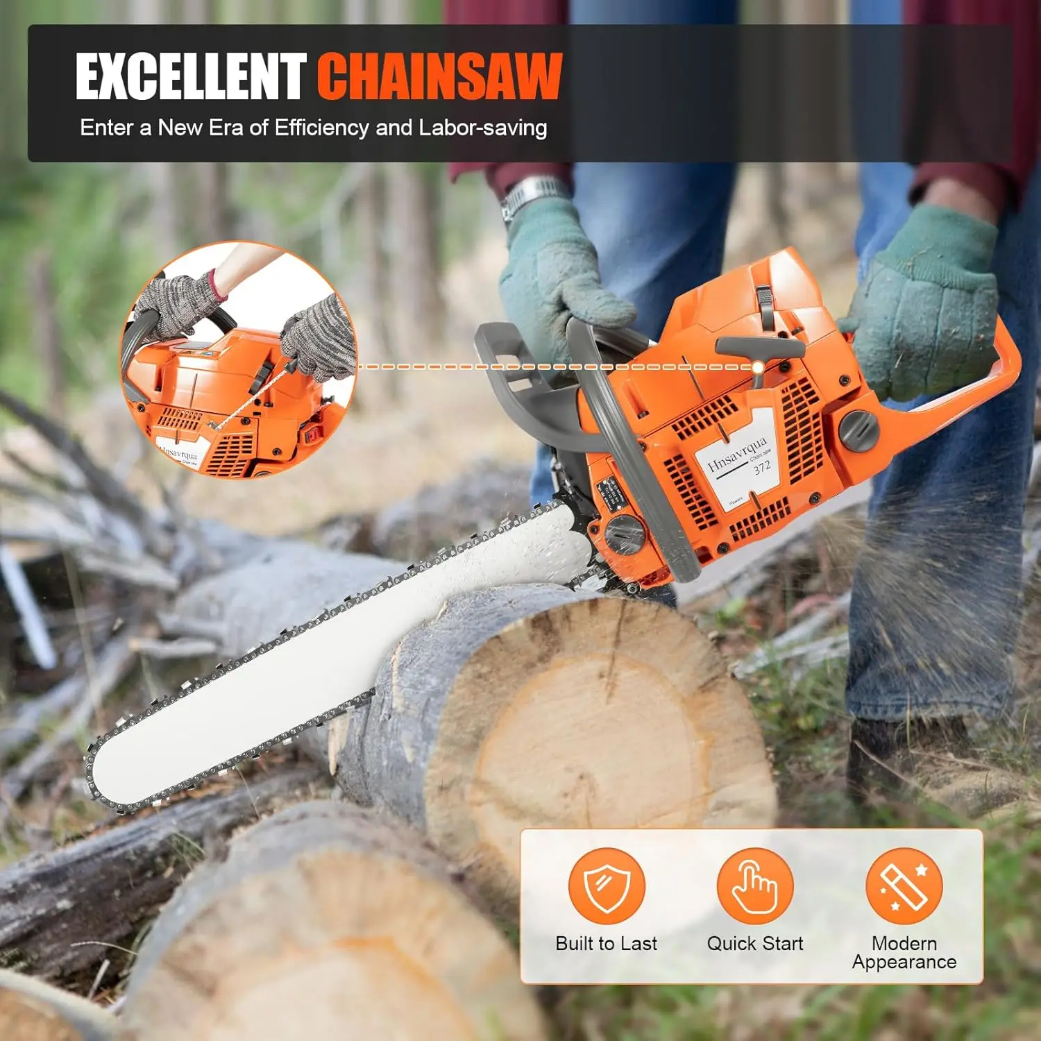 Chainsaw 24 Inch Gas Powered 72Cc 2-Stroke Powerful Small Chain Saws Handheld Cordless Chainsaws Single Cylinder For Forest