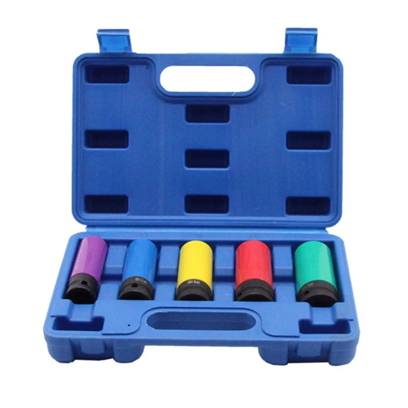 

Wheel Protector Impact Socket Kit 1/2 Inch Drive Lug Nut Socket Set Color-Coded Protective Sleeve(15/17/19/21/22Mm)