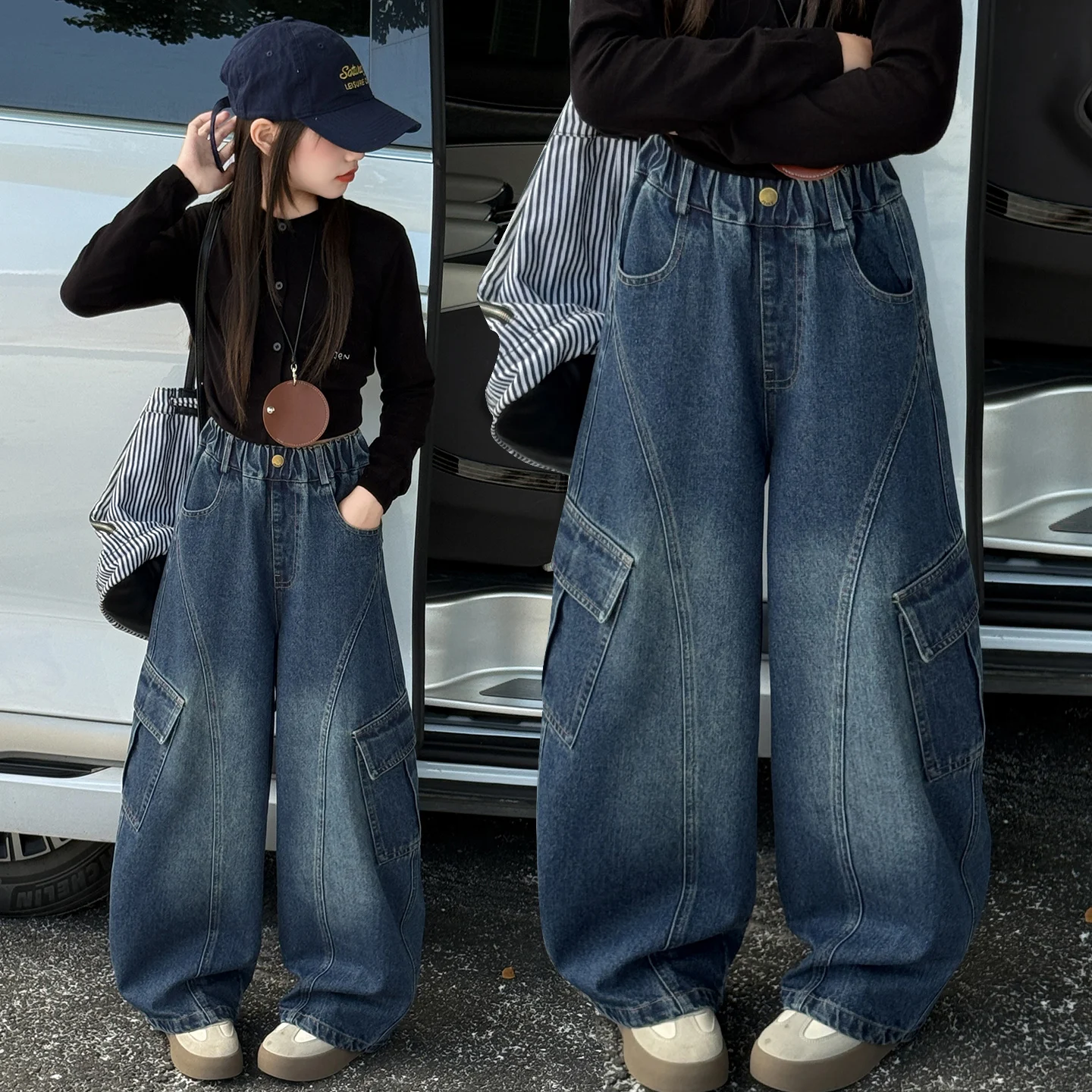 

Новое поступление осени 2025 года, винтажные синие широкие джинсы в корейском стиле, классические универсальные удобные длинные брюки для отдыха