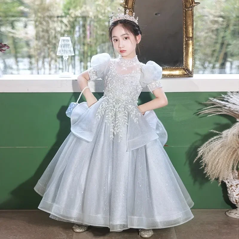 Birthday Party Dresses for Girls Puff Short Sleeves Princess Dresses High-End Fancy Summer Ball Gown Children Maxi Vestidos