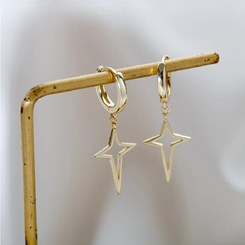 QMCOCO Silver Color Hoop Earrings For Women Summer New Trendy Hollow Out Cross Pendant Party Jewelry Gifts Prevent Allergy