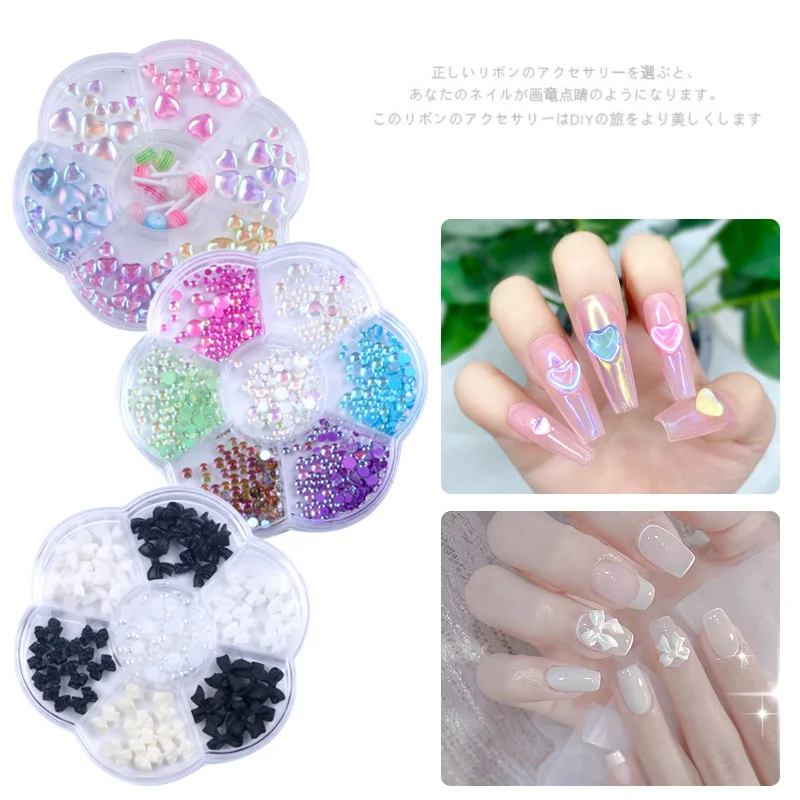 2022 1 box Lollipop Pearl T Heart Mix Nail Decoration Butterfly Heart Light Sense Color Changing Kawaii Resin Nail Art