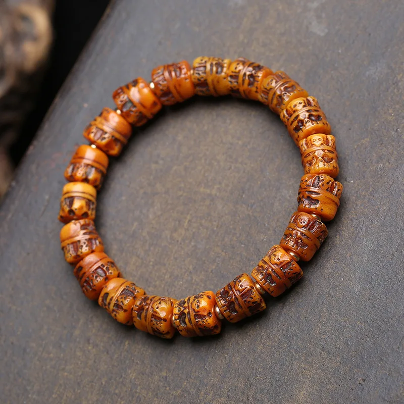 Tibetan Reflux Bone Carving Adai Handstring Tibetan Style Artifacts Obsidian Stone Agate Corpse Tara Buddha Bead Bracelet