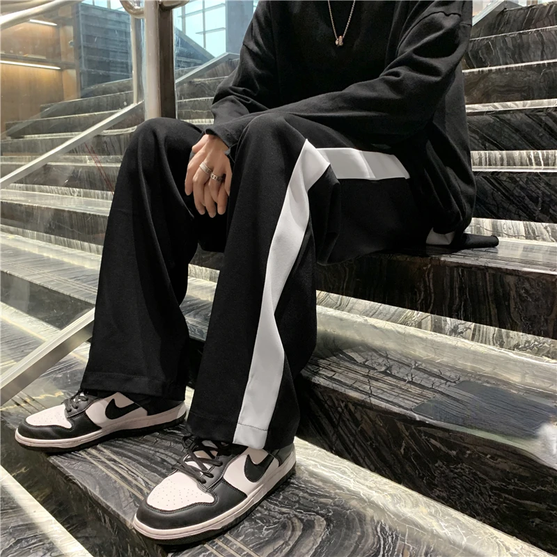 

American Style Straight Pants for Men High Street Loose Trousers Casual Joggers Hip Hop Drawstring Sweatpants H95