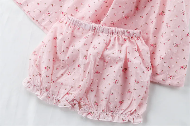 Summer Baby Girl Dress Suit 2024 Kids Clothes For Girls Flower Embroidery Two-Piece Short-Sleeve Shirt + Bread Pants Set