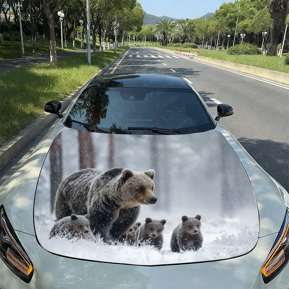 

Snow Forest Bear Clan Car Hood Wrap Colorful Vinyl Sticker For Trucks, Decorative Bonnet Graphics And Auto Accessories,Car Stick