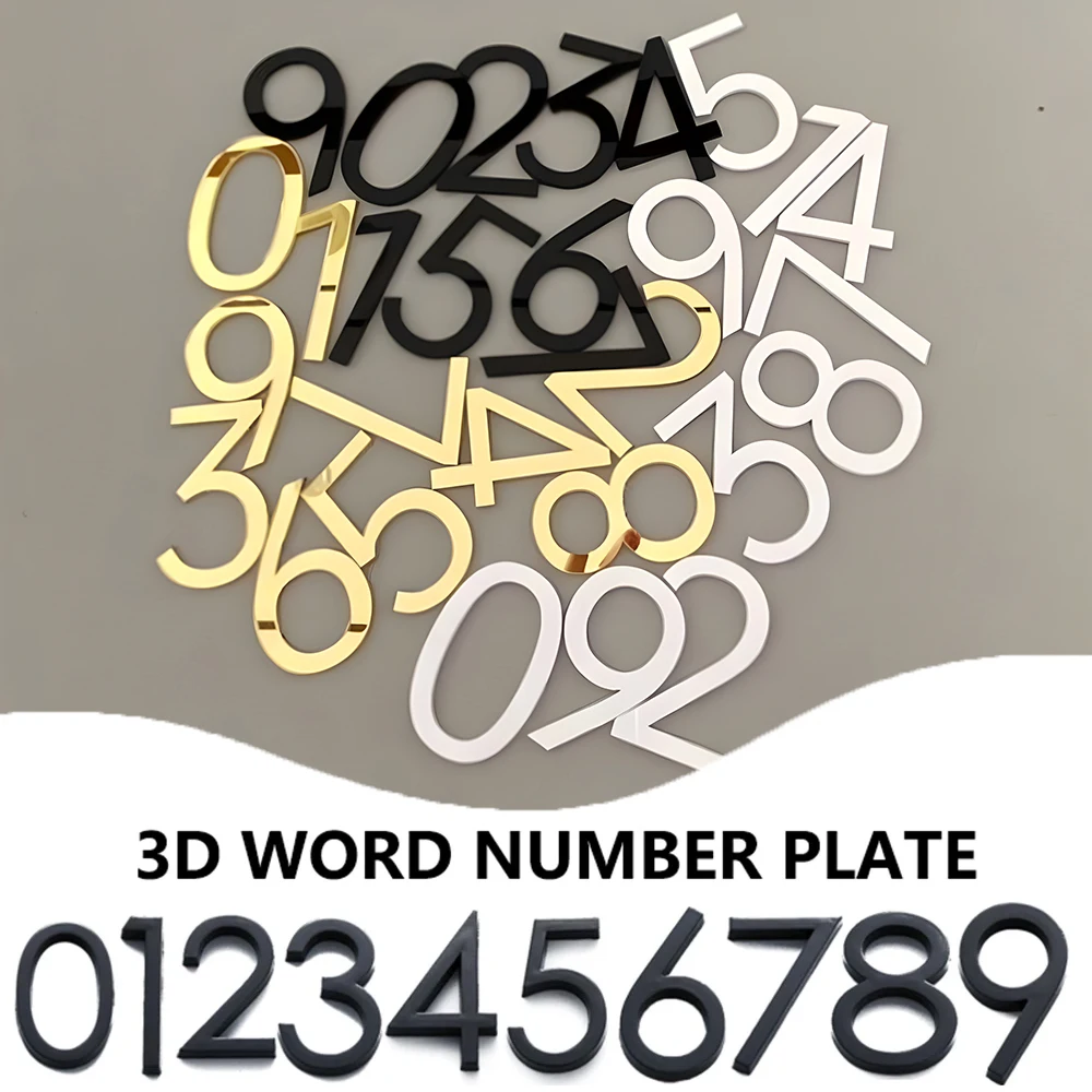 Self-adhesive 3D Numeral Plate Acrylic House Drawer Sign Number Tag Digits 0 To 9 Outdoor House Number Home Decor Label Stickers