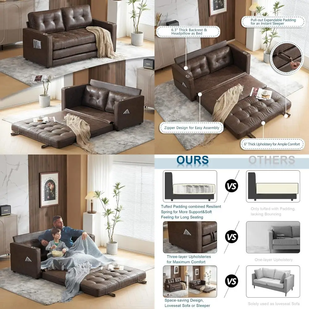 Upgraded 64 W x 84 L Full Size Futon Sofa Bed with 6 Thick Upholstery in Rustic Microfiber Loveseat Sleeper Couch