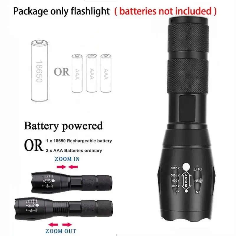 Portable Battery Powered Zoom LED Flashlight Mini Flash Light Torch Lantern 3 Lighting Modes Camping Lamp Work led light Luces