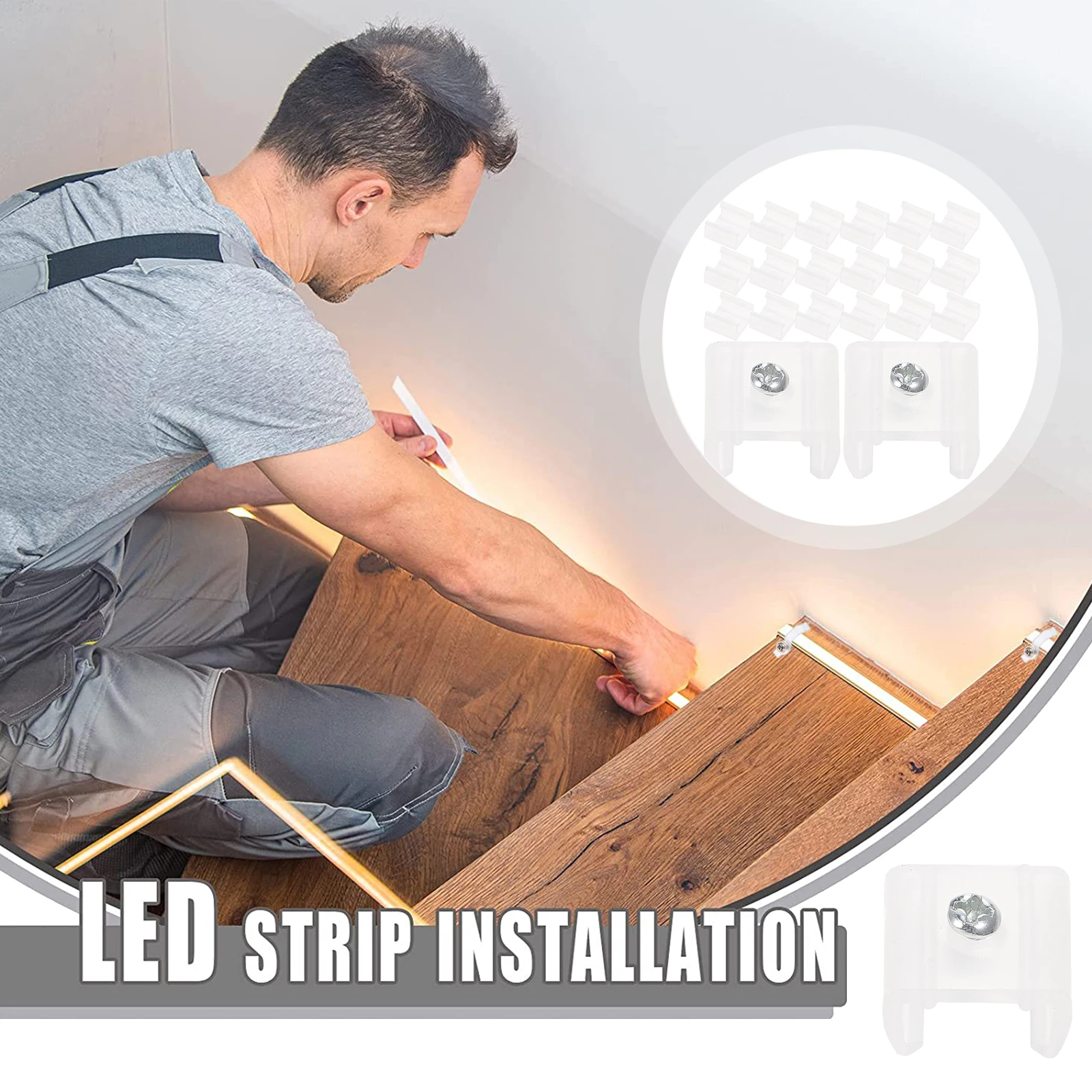 

100Pcs LED Light Hangers Strip Mounting Clips One Side Fixing Strong Hold Non Blocking Brackets for Indoor Outdoor Lighting