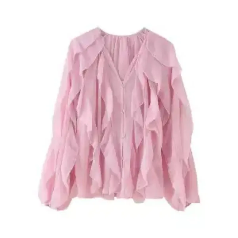 

2025 New Autumn Women's Fashionable Layered Decorative Loose Lotus Leaf Long-sleeved Shirt Tops