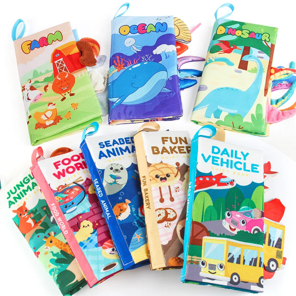 Baby Tail Cloth Book with BB Squeaker Toy Resistant Biteable Cognitive Parent-child Interactive Montessori Newborn Washable Book