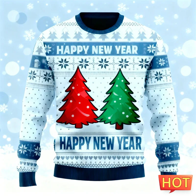 2026 جديد بسيط موضة عيد الميلاد سترة قبيحة للرجال العصرية الشارع الشهير ثلاثية الأبعاد بلوزات مطبوعة فضفاضة تنفس س الرقبة البلوز #2