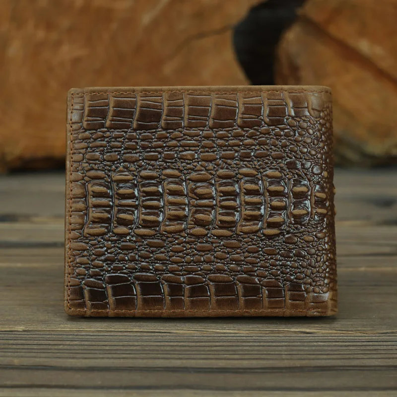 Crocodile Pattern Money Clip Folding Purse Men Cash Holder Pouch Genuine Cowhide Leather Vintage Wallets Keep Cards Tickets