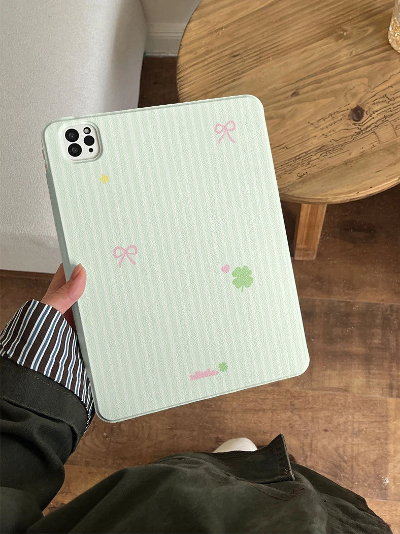 Stripe Four-Leaf Clover Cover For Magnetic Split iPad Pro 13 11th M5 M4 12.9 A16 10 8 7 9th 10th Air 11 M2 M3 Mini Tablet Case