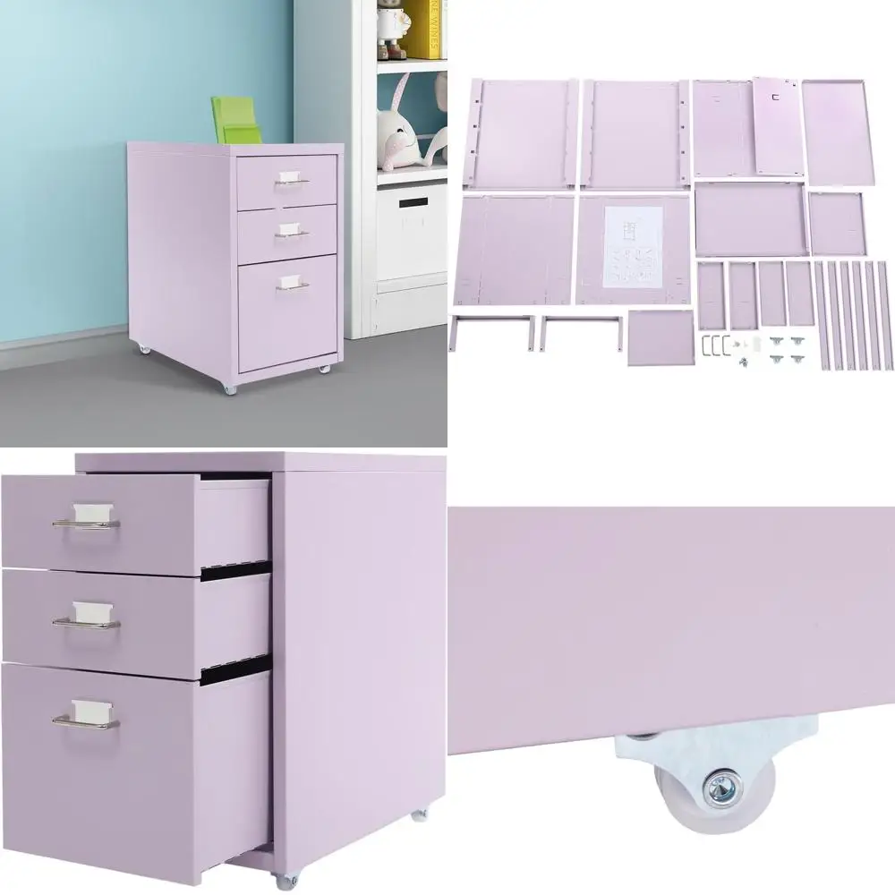 

Мобильный шкаф для документов с 3 выдвижными ящиками и замком для домашнего офиса, фиолетовый, для бумаг форматов А4, Legal и Letter